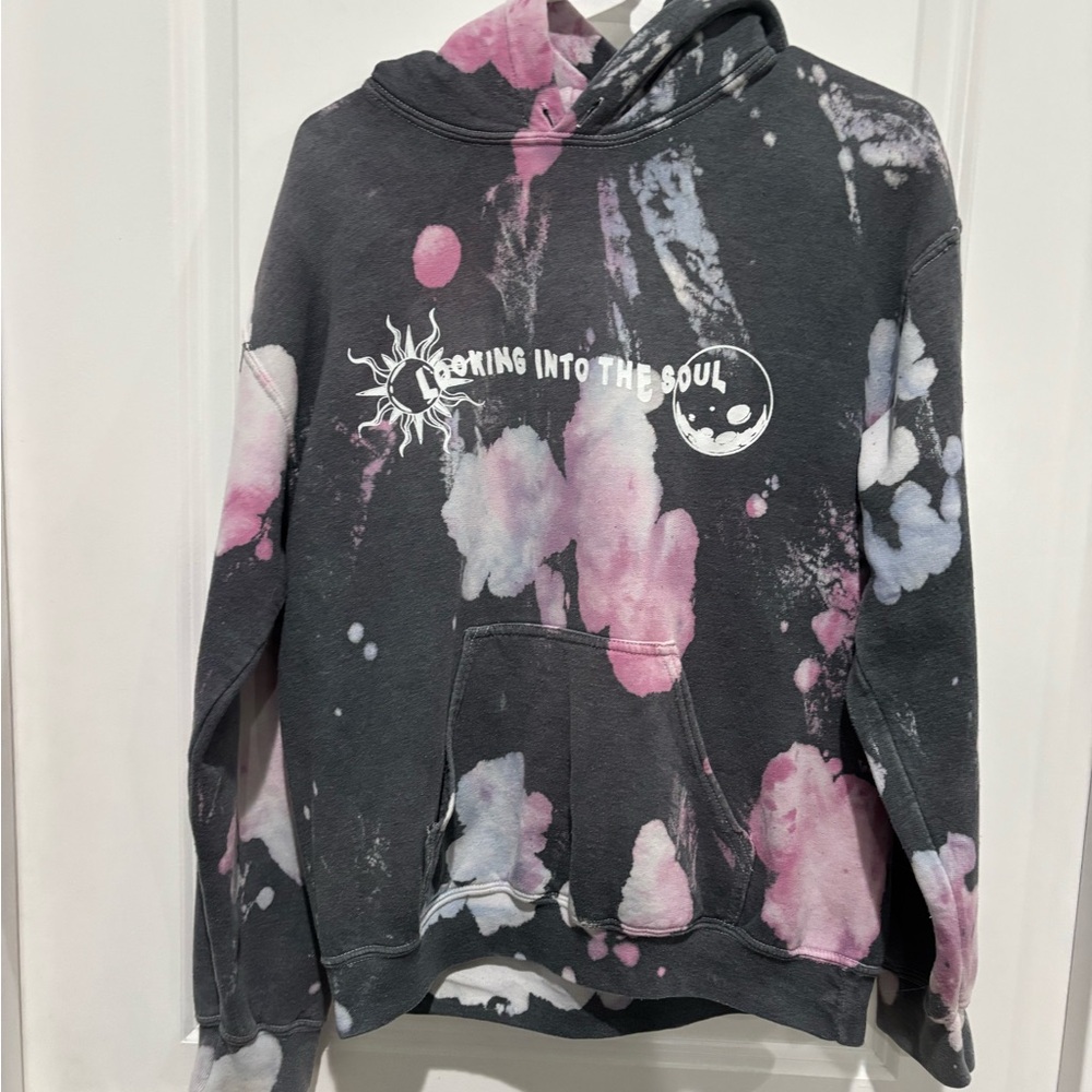 Neon Riot Tie-Dye Graphic Hoodie - Pink and Gray, Sz S